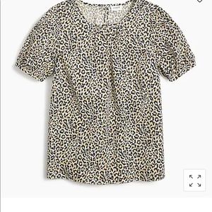 Leopard puff-sleeve top in stretch cotton poplin